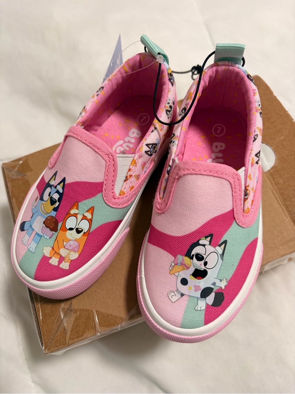 Girls' Pink Cartoon Slip-On Sneakers with Ice Cream Print